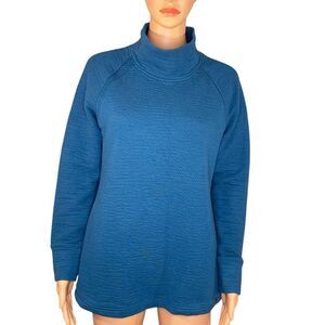 L.L. Bean Mock Neck Dark Teal Pullover Womens Size XS Boxy Oversized Ridgeknit